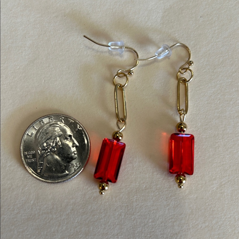 Chic Red and Gold Dangle Earrings